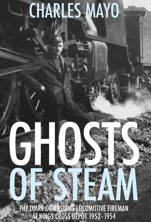Memoir cover depicting a man standing in front of a steam train